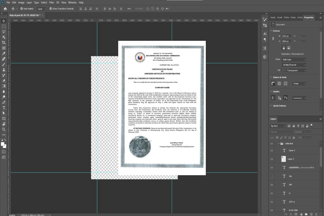 Modèle Word et PDF de certificat de constitution de société aux Philippines, version 2 template Modèle Word et PDF de certificat de constitution de société aux Philippines, version 2 template